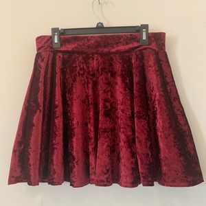 Crushed red velvet mini skirt